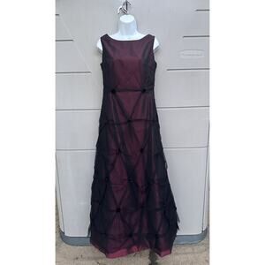 VTG Rickie Freeman Evening Gown Dress Sz 8 Black mesh Red Vamp Whimsigoth elegan
